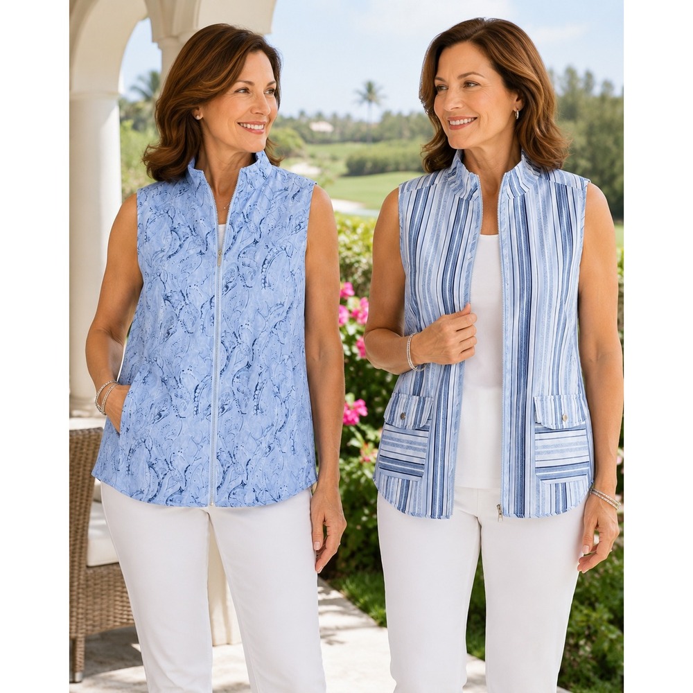 Zenergy Chicos Neema Reversible Blue Paisley Stripe Zip‎ Vest Size 1 M NWT